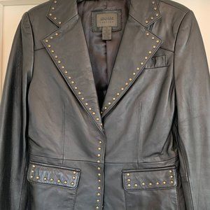 John Paul Richard Black Genuine Lamb Leather Jacket Blazer with Gold Rivets